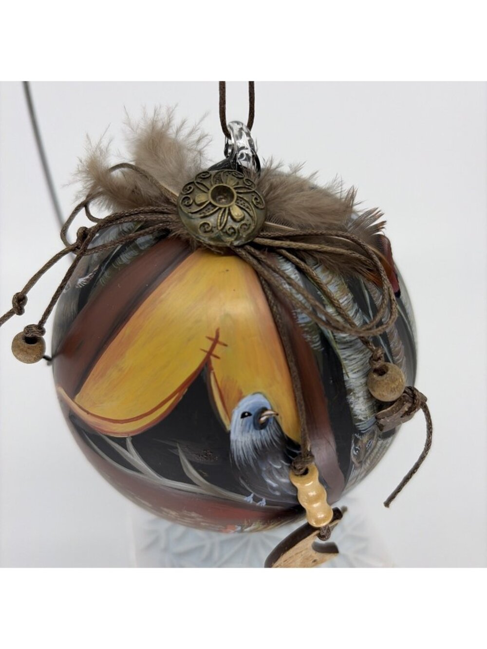 Dillard's Trimmings Native American Glass Christmas Ball Wolf Eagle Ornament